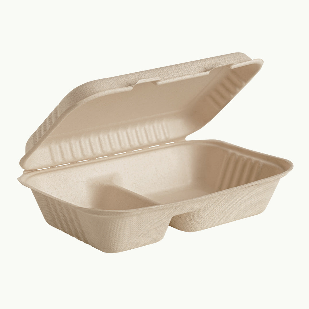 2 Compartment Sugarcane Clamshell – Ecoware