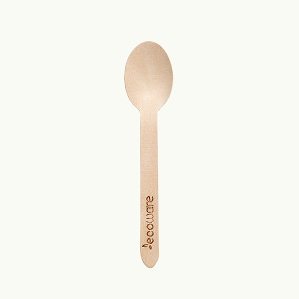 Certified compostable wooden cutlery spoon.