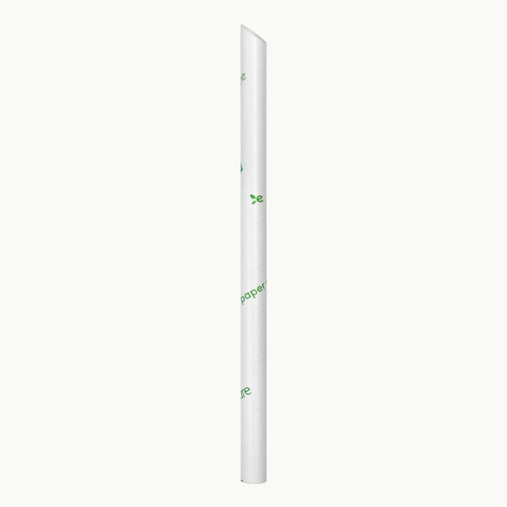 230mm Large White Paper Straw 12mm Pointed with Individual Wrap - FSC MIX