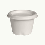 Ecoware sugarcane sauce container and lid. A certified compostable paper sauce container.