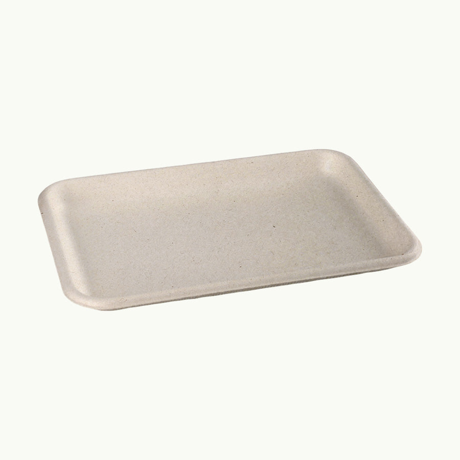 Ecoware sugarcane tray. A certified compostable plastic tray alternative.
