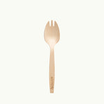Ecoware biodegradable cutlery spork. The wood cutlery range includes knives, forks, spoons and a wood cutlery set.