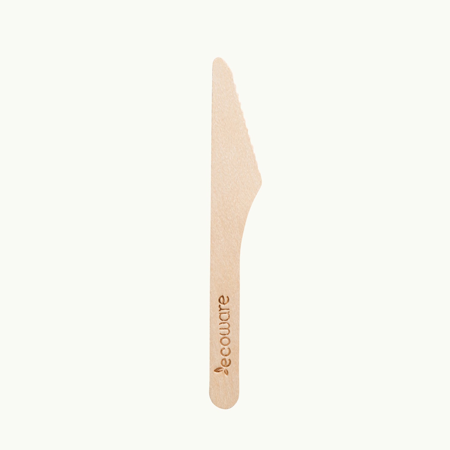 Ecoware biodegradable cutlery knife. The wood cutlery range includes knives, forks, spoons and a wood cutlery set.